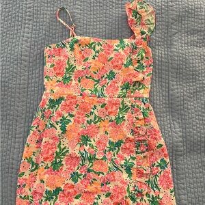 Lilly Pulitzer Asymmetrical Ruffled Pink and Orange Sundress